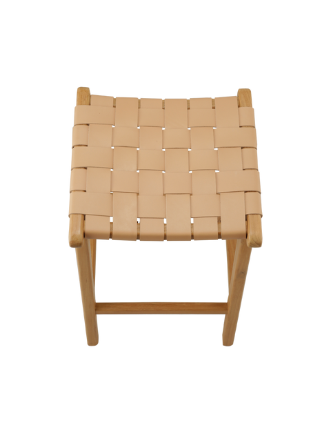 Canopy Sand Woven Leather Backless Counter Stool