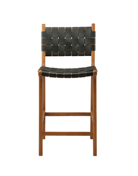 Canopy Midnight Woven Leather Counter Stool