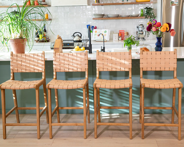 Kid Friendly Easy to Clean Counter Stools with Backs Leather Modern Leather Bar Stools Teak Wood Frame